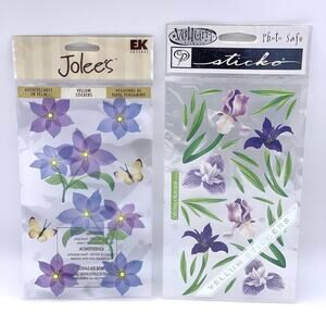 Lot of 2 Floral Vellum Stickers Purple Iris Flower Butterfly Scrapbooking NEW